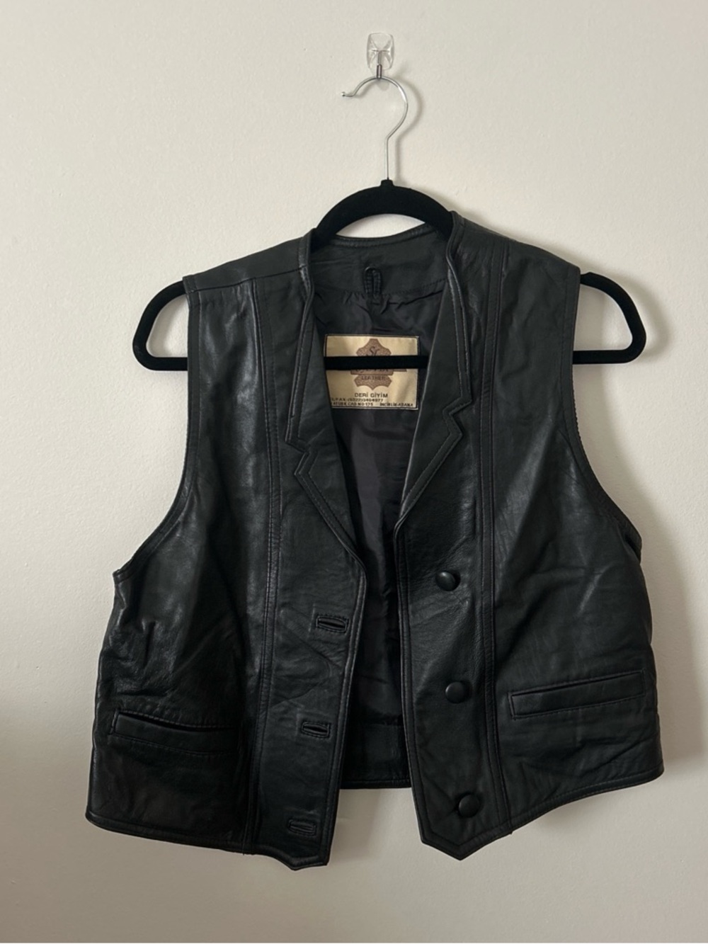 Black Leather Button-Front Vest